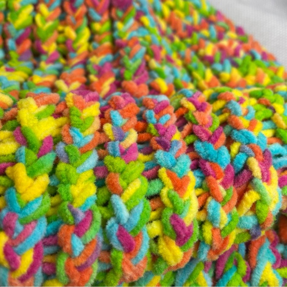 Handmade Crochet Terry Towel Strata Striped Rainbow Beanie Hat Super Soft OSFM - Picture 6 of 10